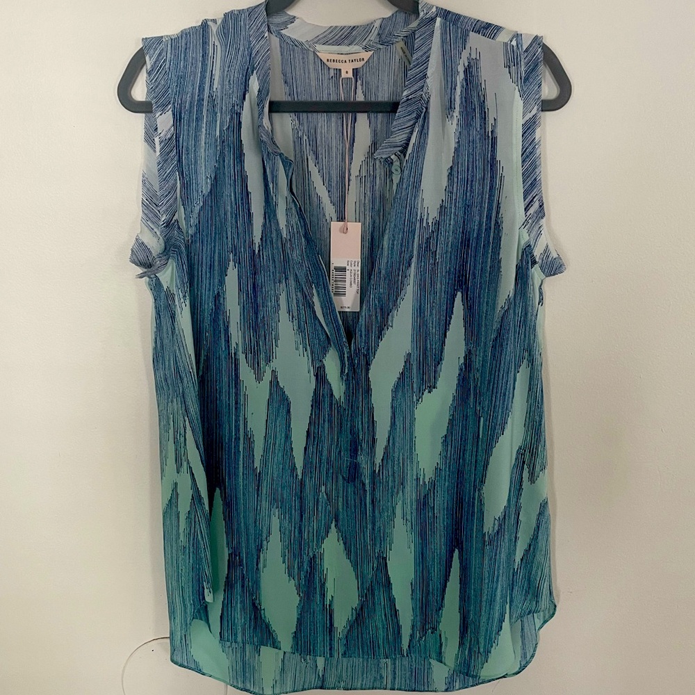 Rebecca Taylor NWT blue green sleeveless top buttons new 8 flowy summer